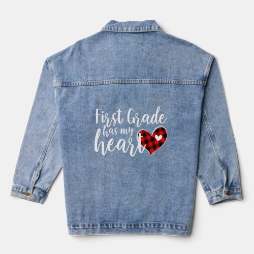 First Grade Has My Heart Teacher Student 100 Days  Denim Jacket