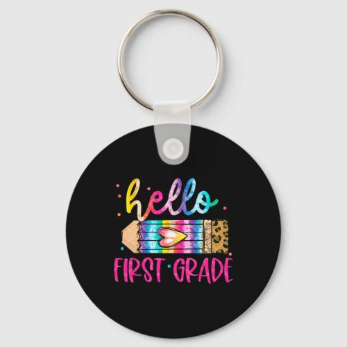 First Grade Leopard Tie Dye Pencil Cute Teacher  Keychain