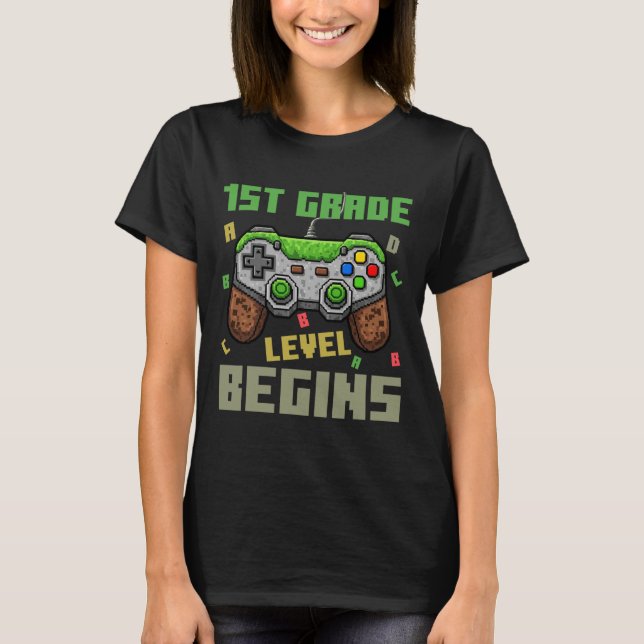 First Grade Level Begins Gamer Boys Kids Ck To Sch T-Shirt (Front)
