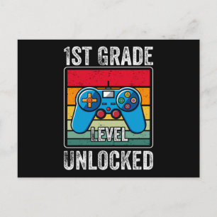 First Grade Level Unlocked Video Game Student Gift Postcard