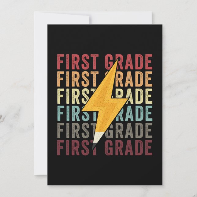 First Grade Lightning Bolt Pencil 1th Grade Invitation (Front)