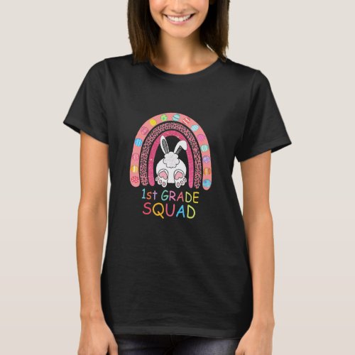 First Grade Rainbow Bunny Boy Girl Teacher Squad E T_Shirt