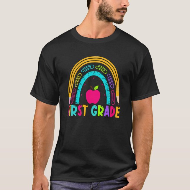 First Grade Rainbow Girls Boys Teacher Team 1st Gr T-Shirt (Front)