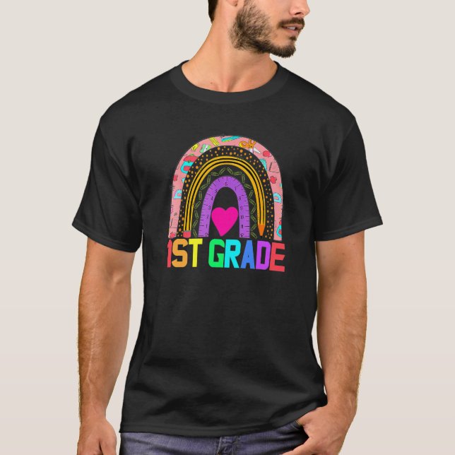 First Grade Rainbow Girls Boys Teacher Team 1st Gr T-Shirt (Front)