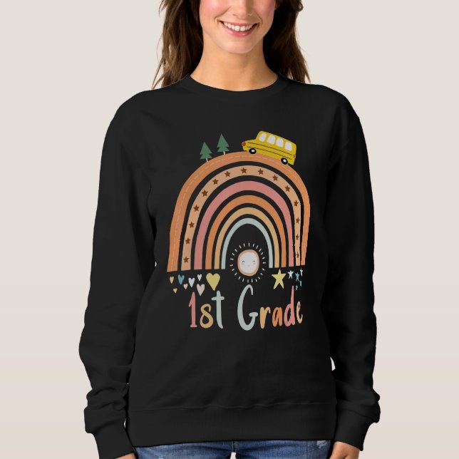 First Grade Rainbow Team Hello 1st Grade Rocks Squ Sweatshirt (Front)