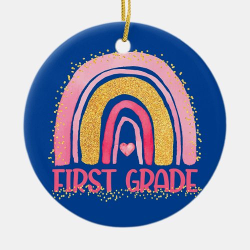 First Grade Rainbow Watercolor Teacher Kids Back Ceramic Ornament