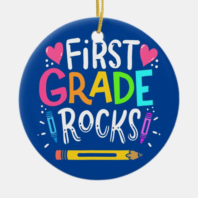 First Grade Rocks Team 1st Grade Teacher  Ceramic Ornament (Front)