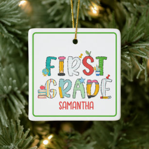 First Grade School Supplies Personalized Ceramic Ornament