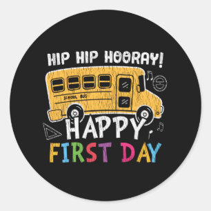 First Grade School Teacher Kids Back To School Bus Classic Round Sticker