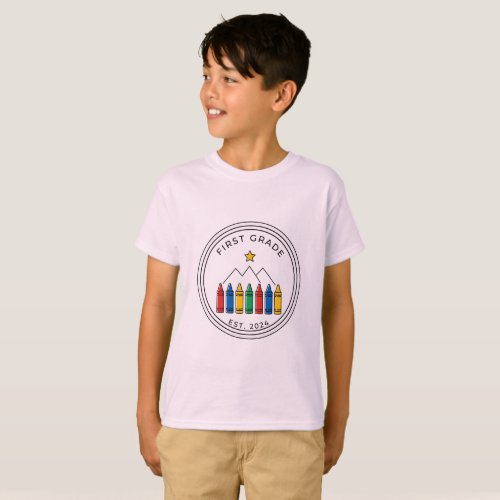 First Grade Shirt | Crayon Forest Mountain Design