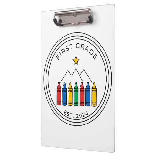 First Grade Shirt | Crayon Forest Mountain Design Clipboard