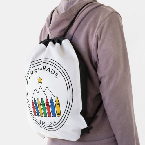 First Grade Shirt | Crayon Forest Mountain Design Drawstring Bag