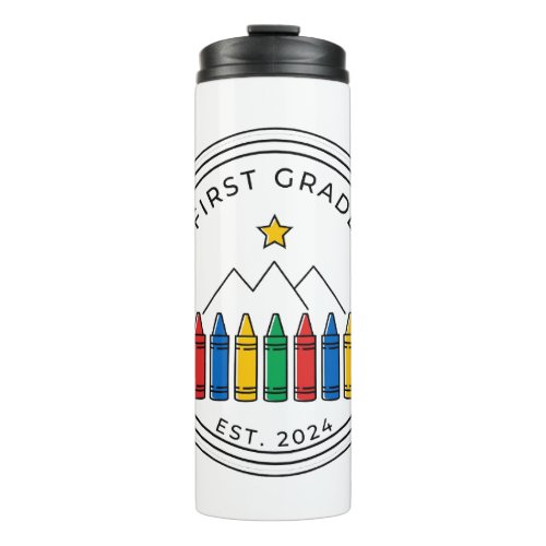 First Grade Shirt | Crayon Forest Mountain Design Thermal Tumbler
