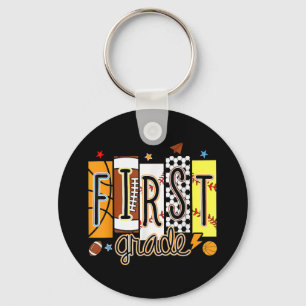 First Grade Sporty Vintage Back To School Boys Out Keychain