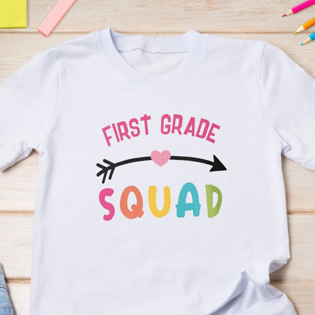 First Grade Squad School T-Shirt (Start the school year off with some fun with this cute back to school t-shirt.)