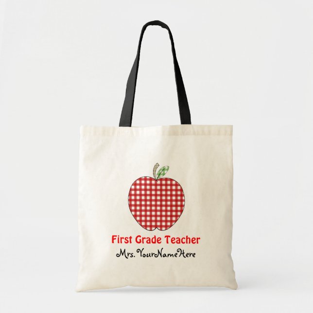 First Grade Teacher Bag - Red Gingham Apple (Front)