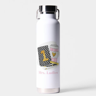 First Grade Teacher Black Coffee School Custom Water Bottle