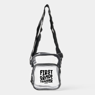 First Grade Teacher Black Typography Design Clear Crossbody Bag