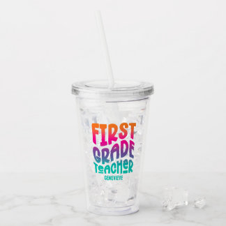 First Grade Teacher Colorful Ombre Acrylic Tumbler