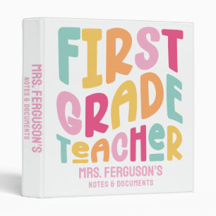First Grade Teacher Colorful Text Design 3 Ring Binder