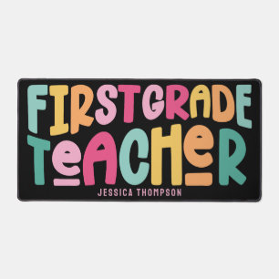 First Grade Teacher Colorful Typography Design Desk Mat