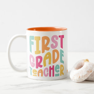 First Grade Teacher Colorful Typography Two-Tone Coffee Mug