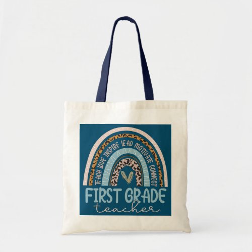 First Grade Teacher Leopard Rainbow First Day Of Tote Bag