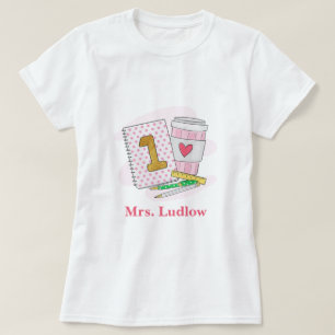 First Grade Teacher Pink Notebook Coffee Custom T-Shirt