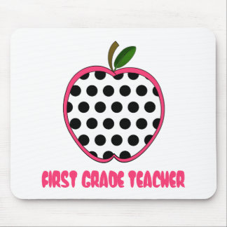 First Grade Teacher Polka Dot Apple Mouse Pad