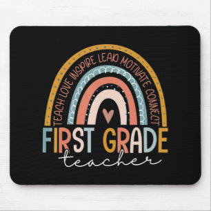 First Grade Teacher Teach Love Inspire Boho Rainbo Mouse Pad