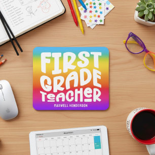 First Grade Teacher Typography Rainbow Ombre Mouse Pad