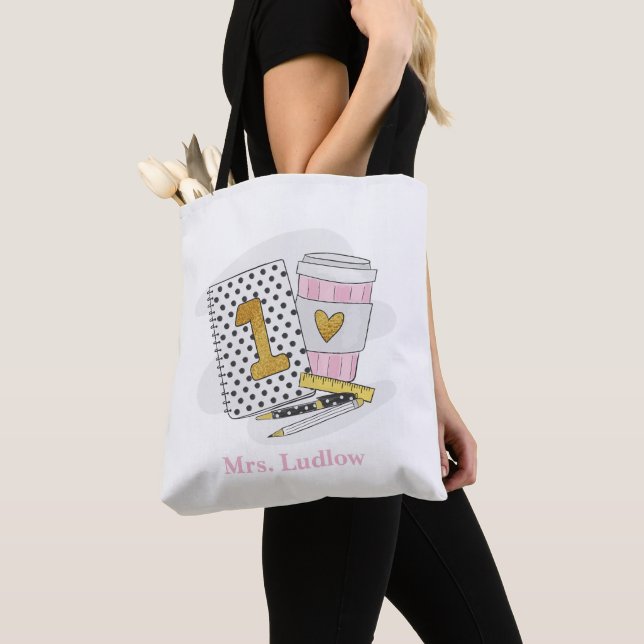 First Grade Teacher White Notebook School  Tote Bag (Close Up)