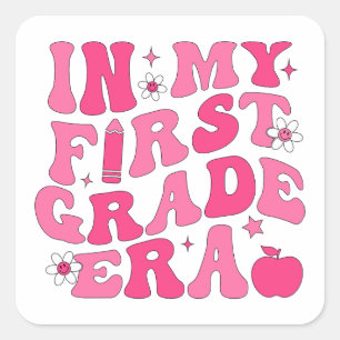 First Grade Teacher Women Cute 1st Grade Era Pink Square Sticker