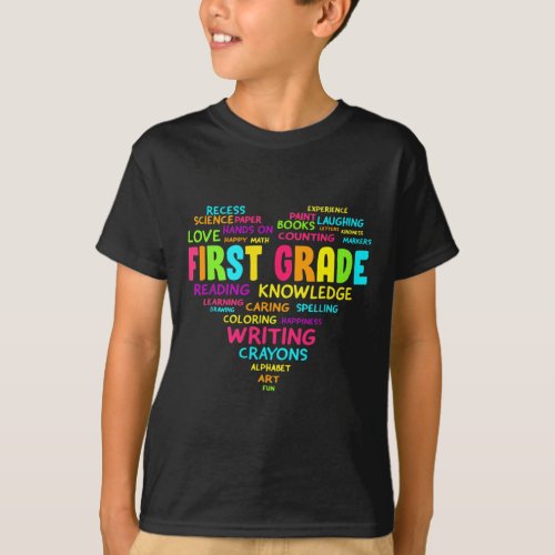 First Grade Team Heart Words Teacher Student Back T_Shirt