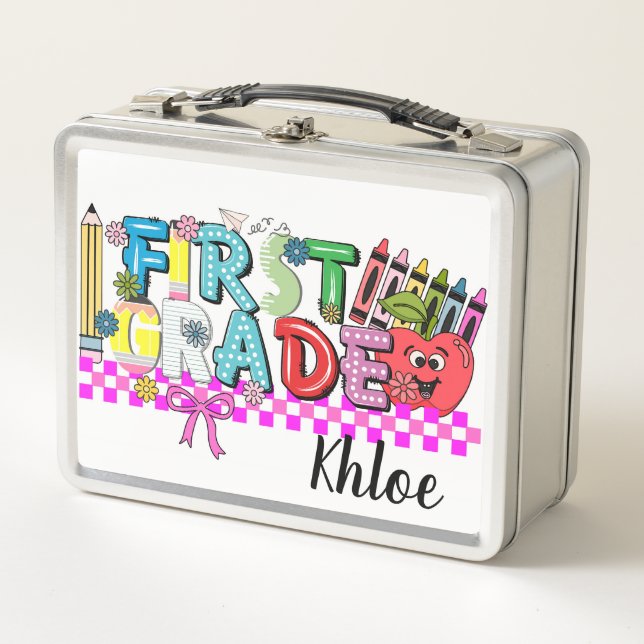 First Grade typography  Metal Lunch Box (Front)