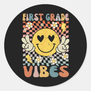First Grade Vibes 1st Grade Retro Teacher 1st Day  Classic Round Sticker