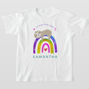 First Grade Vibes Cute Sloth Rainbow Custom Grade T-Shirt