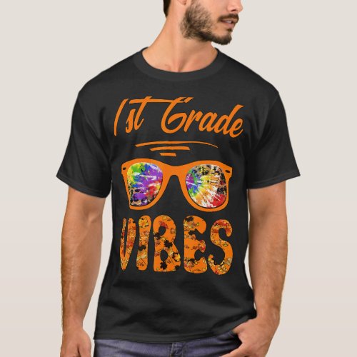 First Grade Vibes Cute Tie Die Fall Teacher Paraed T_Shirt