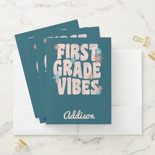 First Grade Vibes - Retro Back To School Notebook Pocket Folder (In Situ)