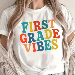 First Grade Vibes Retro Teacher Shirt for Women
