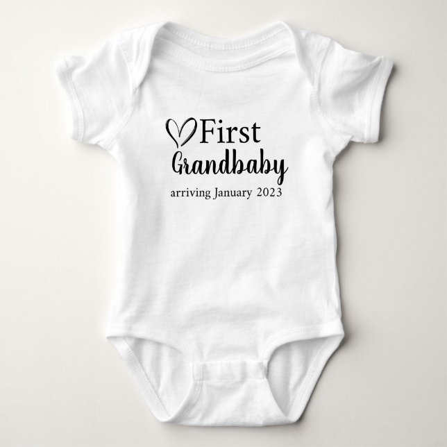 First Grandbaby arriving Custom Pregnancy Gift Baby Bodysuit (Front)