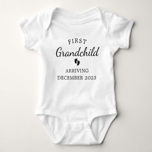 First Grandchild Arriving Custom Date Baby Bodysuit