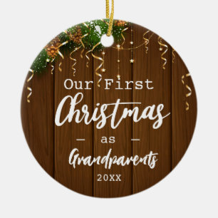 First Grandparents Merry Christmas  Lights Photo Ceramic Ornament
