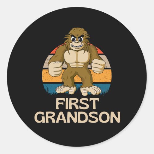 First Grandson Funny Bigfoot Classic Round Sticker