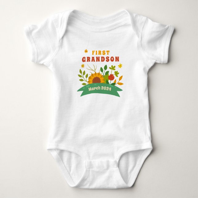 First Grandson Grandparent Pregnancy Announcement Baby Bodysuit (Front)
