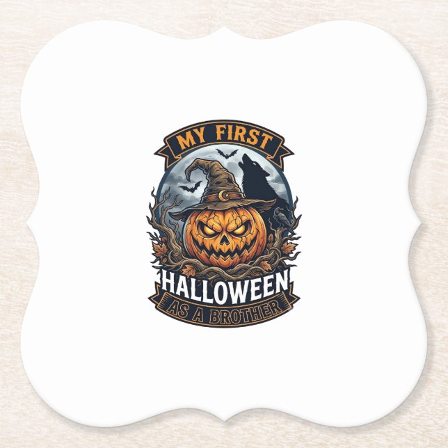 First Halloween As Brother Pumpkin Wolf Moon_1 Paper Coaster (Front)