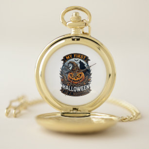 First Halloween As Brother Pumpkin Wolf Moon_1 Pocket Watch