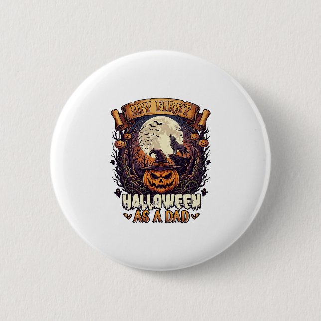 First Halloween As Dad Pumpkin Wolf Moon_1 Button (Front)