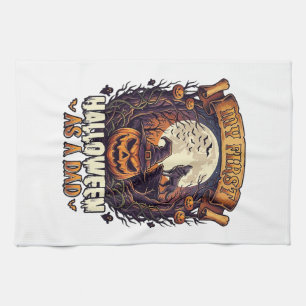 First Halloween As Dad Pumpkin Wolf Moon_1 Kitchen Towel