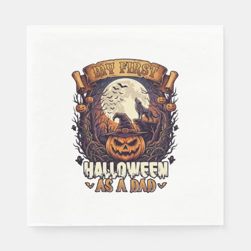 First Halloween As Dad Pumpkin Wolf Moon_1 Napkins